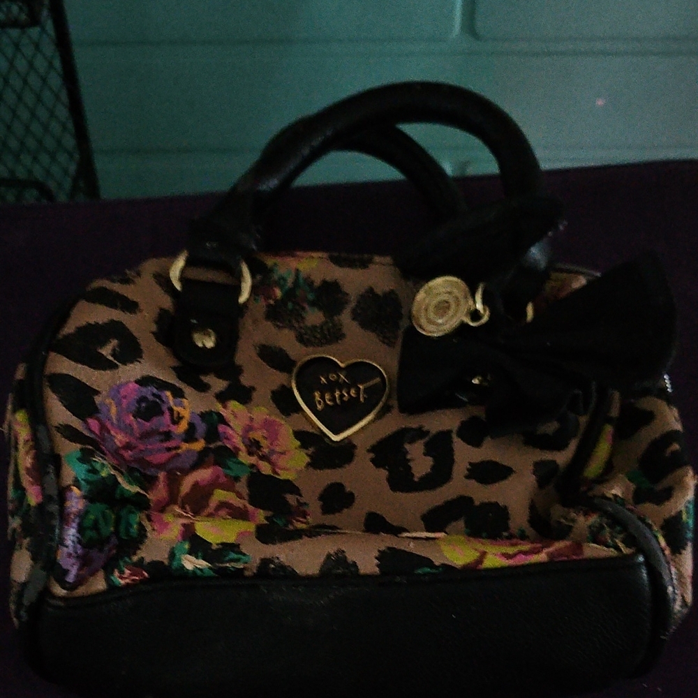 Leopard Print Handbag with Floral Accents